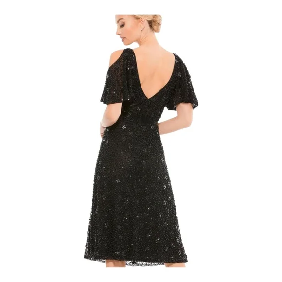 Mac Duggal Black Sequin Cold Shoulder Cocktail Dress Size 12 - Picture 10 of 11